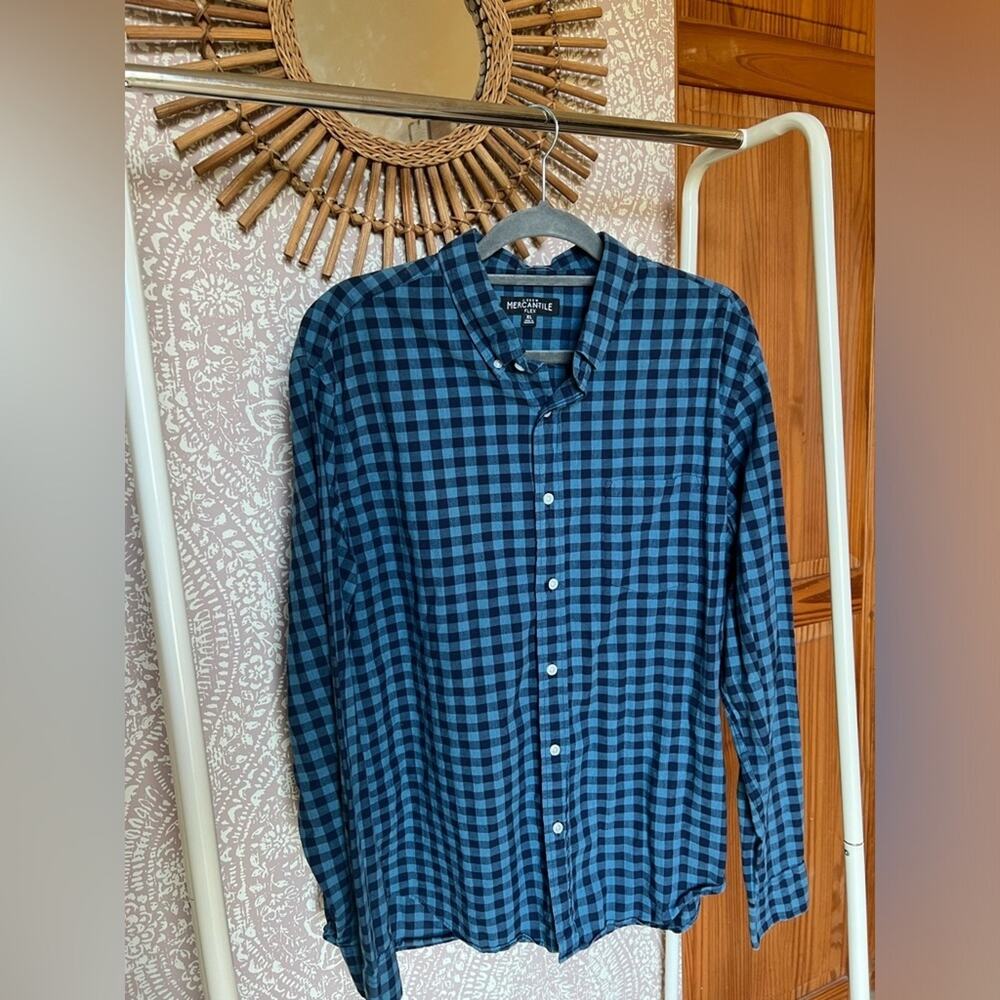 J Crew Men’s Mercantile Flex Slim Fit Dusty Blue Plaid Button Up Collared Shirt